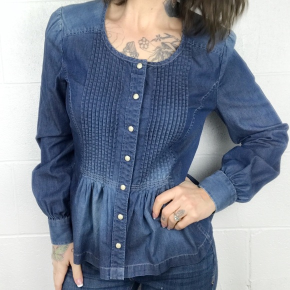 Lucky Brand Tops - Lucky Brand Chambray Peplum Pleated Top